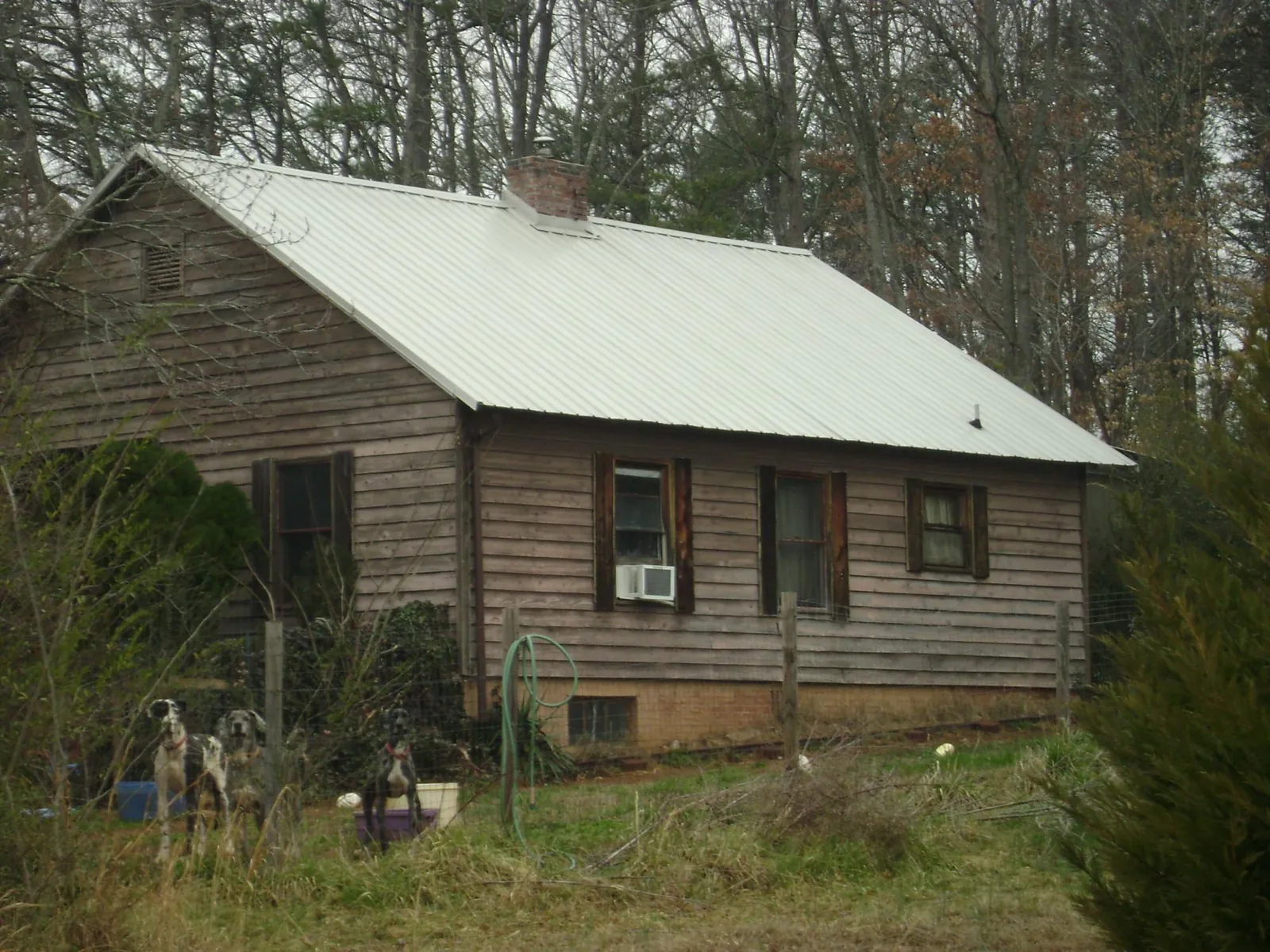 White metal roof on an old wood sided farmhouse, from a Metal Roof Installation job in Beaver Meadows